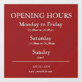 Autocollant Pour Fenêtre Red Business Opening Hours Sign | Window Cling (Feuille)