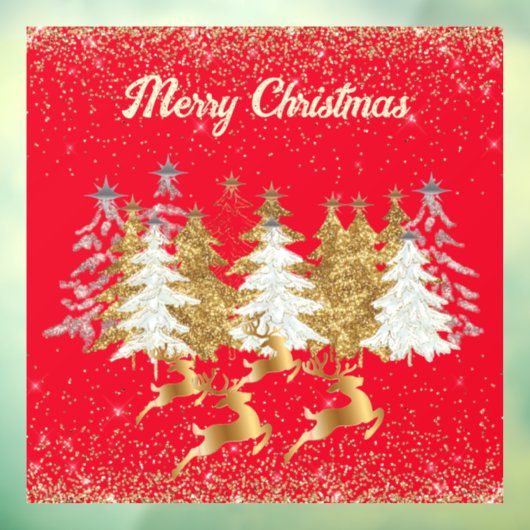 Autocollant Pour Fenêtre Red Elegant Gold Silver Reindeers Christmas Trees (Feuille 3)