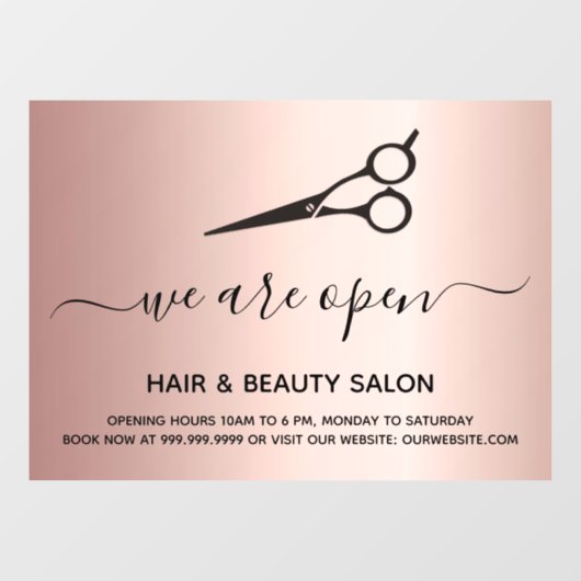 Autocollant Pour Fenêtre Réouverture du salon de beauté cheveux rose gold (Feuille)