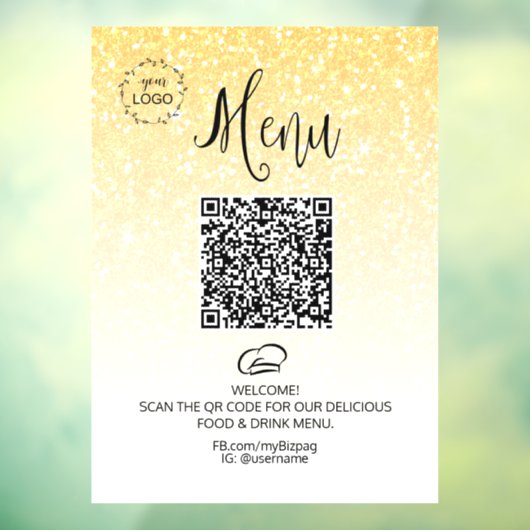 Autocollant Pour Fenêtre *~* Restaurant alimentaire QR + Menu LOGO Pailleté (Feuille 3)