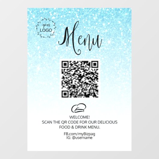 Autocollant Pour Fenêtre *~ Restaurant Café QR LOGO MENU Parties scintillan (Feuille)