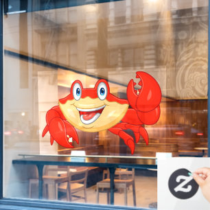 Autocollant Pour Fenêtre Restaurant de fruits de mer Crabe Sourire Personna