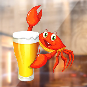 Autocollant Pour Fenêtre Restaurant de Fruits de Mer Dessin Animé Crabe ave