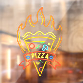 Autocollant Pour Fenêtre Restaurant Faux Neon Hot Pizza Flames (Feuille 2)