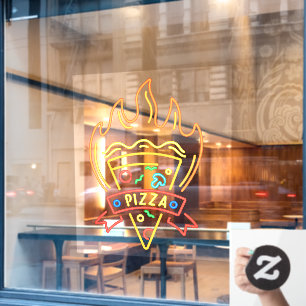 Autocollant Pour Fenêtre Restaurant Faux Neon Hot Pizza Flames