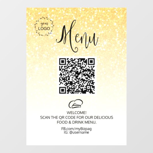 Autocollant Pour Fenêtre *~* Restaurant QR Code Alimentaire + Menu LOGO Pai (Feuille)