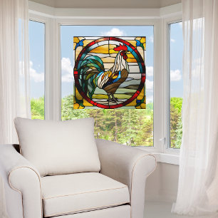 Autocollant Pour Fenêtre Rooster Coloré Faux Verre Tiré