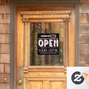 Autocollant Pour Fenêtre Rose Poudré Fouet Ouverture Horaires Boulangerie E