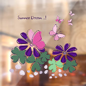 Autocollant Pour Fenêtre Rose vert pourpre Doodé fleurit papillons Slogan (Feuille 2)