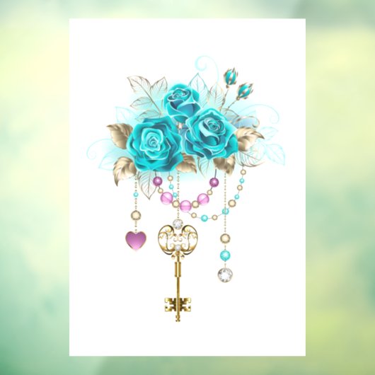 Autocollant Pour Fenêtre Roses turquoise avec touches (Feuille 3)