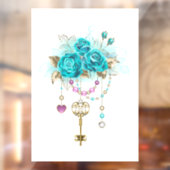 Autocollant Pour Fenêtre Roses turquoise avec touches (Feuille 2)