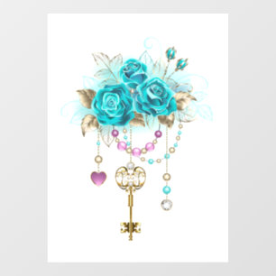 Autocollant Pour Fenêtre Roses turquoise avec touches