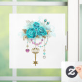 Autocollant Pour Fenêtre Roses turquoise avec touches (Maison)