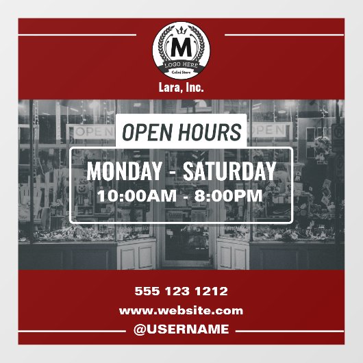 Autocollant Pour Fenêtre Rouge Blanc Monochrome Simple Open Heures Store (Feuille)