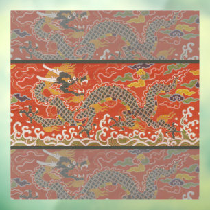 Autocollant Pour Fenêtre Rouge Impérial et Dragon Noir Motif de Soie