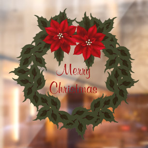 Autocollant Pour Fenêtre Rouge Poinsettia Wreath Noël Vinyl