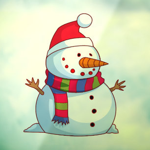 Autocollant Pour Fenêtre Rouge Vert Bleu Blanc Noël Snowman