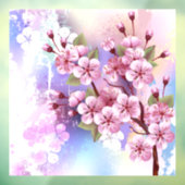 Autocollant Pour Fenêtre Sakura rose sur la peinture Arrière - plan (Feuille 3)