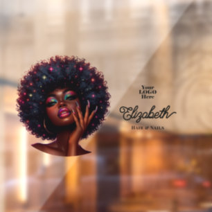 Autocollant Pour Fenêtre Salon de beauté afro chic faux holographique Melan
