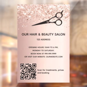 Autocollant Pour Fenêtre Salon de beauté capillaire code QR rose gold paill