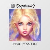 Autocollant Pour Fenêtre Salon de beauté de fille blonde avec code QR (Feuille)