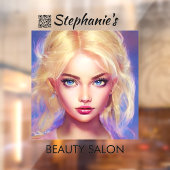 Autocollant Pour Fenêtre Salon de beauté de fille blonde belle avec code QR (Feuille 2)