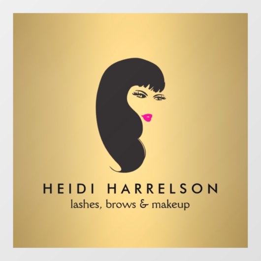 Autocollant Pour Fenêtre Salon de beauté Fille avec Cils Faux Or (Feuille)