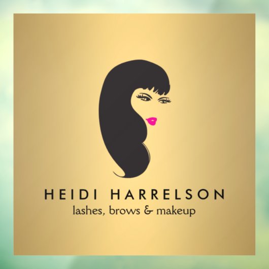 Autocollant Pour Fenêtre Salon de beauté Fille avec Cils Faux Or (Feuille 3)