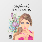 Autocollant Pour Fenêtre Salon de beauté Fille & Fleur Belle avec code QR (Feuille)