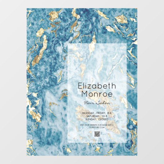 Autocollant Pour Fenêtre Salon de cheveux en marbre bleu QR Code (Feuille)