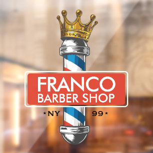 Autocollant Pour Fenêtre Salon de coiffure Barber Hair Shop Couronne royale
