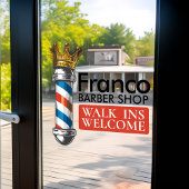 Autocollant Pour Fenêtre Salon de coiffure Barber King Crown Barber Pole
