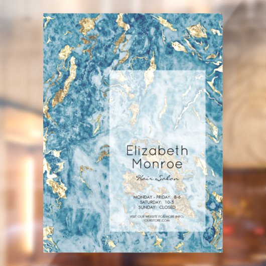 Autocollant Pour Fenêtre Salon de coiffure Blue Gold Marble (Feuille 2)