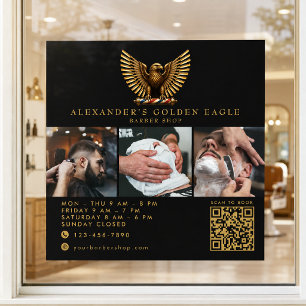 Autocollant Pour Fenêtre Salon de coiffure élégant Code QR Logo Aigle doré