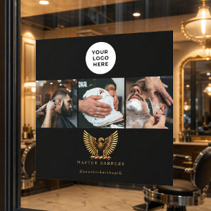 Autocollant Pour Fenêtre Salon de coiffure élégant Logo Aigle doré Coiffeur