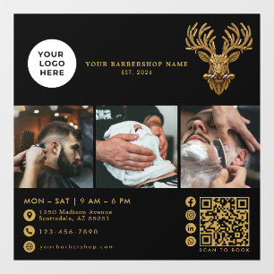 Autocollant Pour Fenêtre Salon de coiffure élégant Maître Barbier Code Qr L