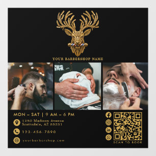 Autocollant Pour Fenêtre Salon de coiffure élégant Maître Barbier Code Qr L