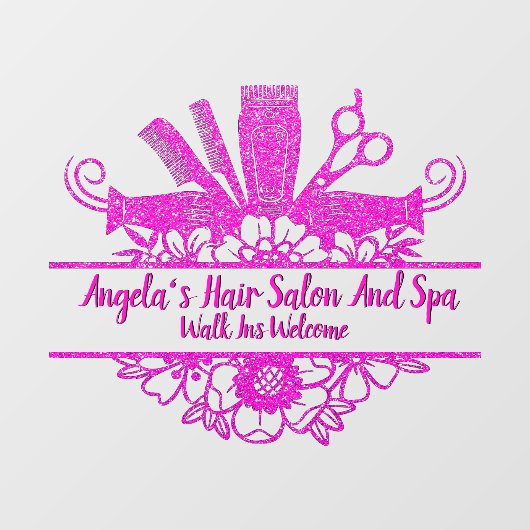 Autocollant Pour Fenêtre Salon de coiffure et spa personnalisé avec paillet (Feuille)