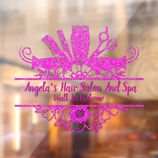 Autocollant Pour Fenêtre Salon de coiffure et spa personnalisé avec paillet (Feuille 2)