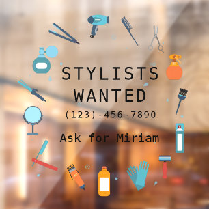 Autocollant Pour Fenêtre Salon de coiffure personnalisé cherche styliste Sy