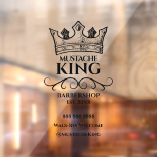 Autocollant Pour Fenêtre Salon de coiffure Roi de la Moustache Couronne Noi
