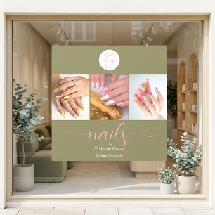 Autocollant Pour Fenêtre Salon de manucure photo de logo de script rose ver
