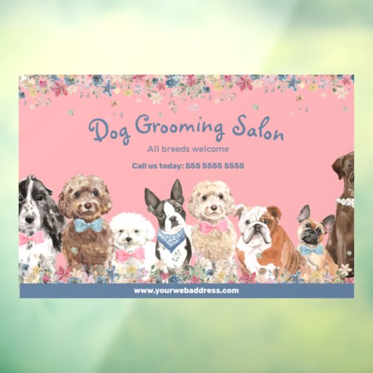 Autocollant Pour Fenêtre Salon Floral Rose Chien Grooming (Feuille 3)