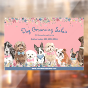 Autocollant Pour Fenêtre Salon Floral Rose Chien Grooming