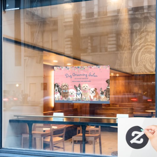 Autocollant Pour Fenêtre Salon Floral Rose Chien Grooming (Fenêtre de café)