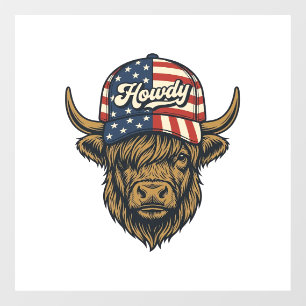 Autocollant Pour Fenêtre Salut Vache Highland Patriotique Design Western Vi