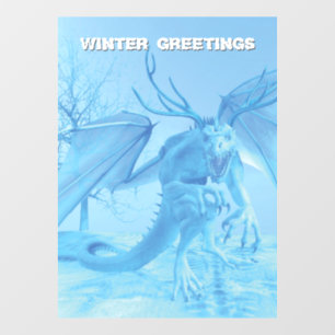 Autocollant Pour Fenêtre Salutations d'hiver. Dragon de glace avec bois