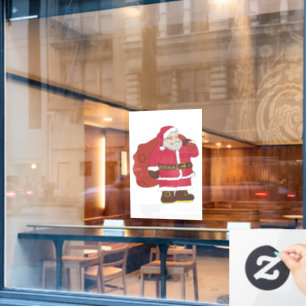 Autocollant Pour Fenêtre Santa Claus en rouge avec sac cadeau et lunettes