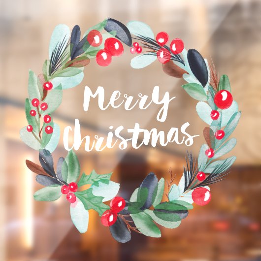 Autocollant Pour Fenêtre Script de couronnes d'aquarelle de Noël moderne (Feuille 2)