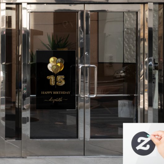 Autocollant Pour Fenêtre Script de nom léopard d'or noir Quinceanera (Porte de bureau)